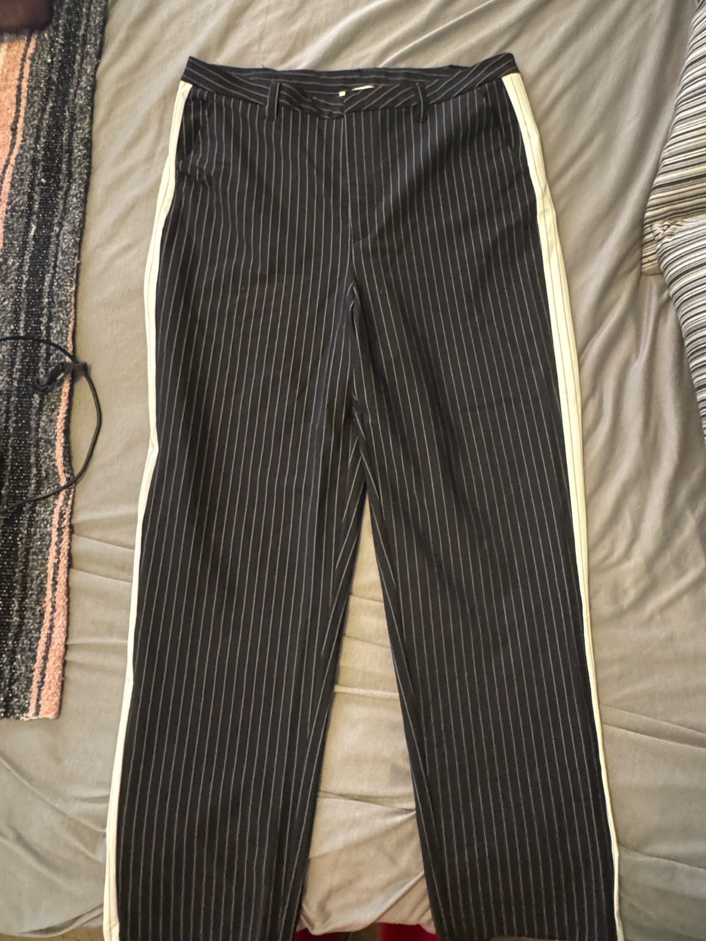 Rebecca Minkoff Black Pinstripe Pants with Cream Stripes